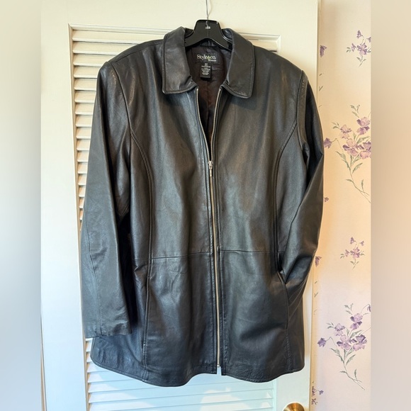 Style & Co. Woman Black Genuine Leather Jacket in Size 16W - Picture 1 of 5